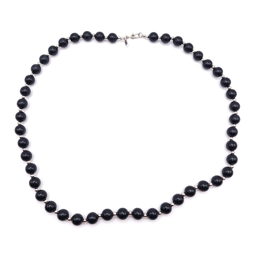 Monet Black Bead Necklace Silver‎ Accents